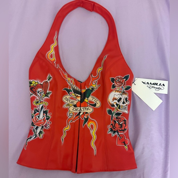 Ed Hardy Tops - Namilia Ed Hardy Halter Dagger Corset Top